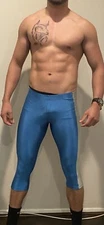 Men's Jock Skinfit Teal Silver 3/4 Shiny Spandex Tights Compression Pants Medium
