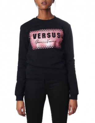 Versus Versace Box Logo Sweatshirt Black/pink Glitter-effect L NWT AUTHENTIC