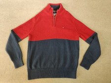 Tommy Hilfiger Men's 1/4 Zip Pullover Sweater Small Red Blue Color Block