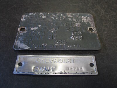 1950 50 CHEVROLET 2 DOOR FLEETLINE SPECIAL COWL DATA BODY TAG TRIM
