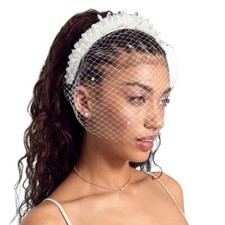 Pearl Beaded Bridal Headband  Birdcage Veil  Bachelorette Party Hairpiece ...