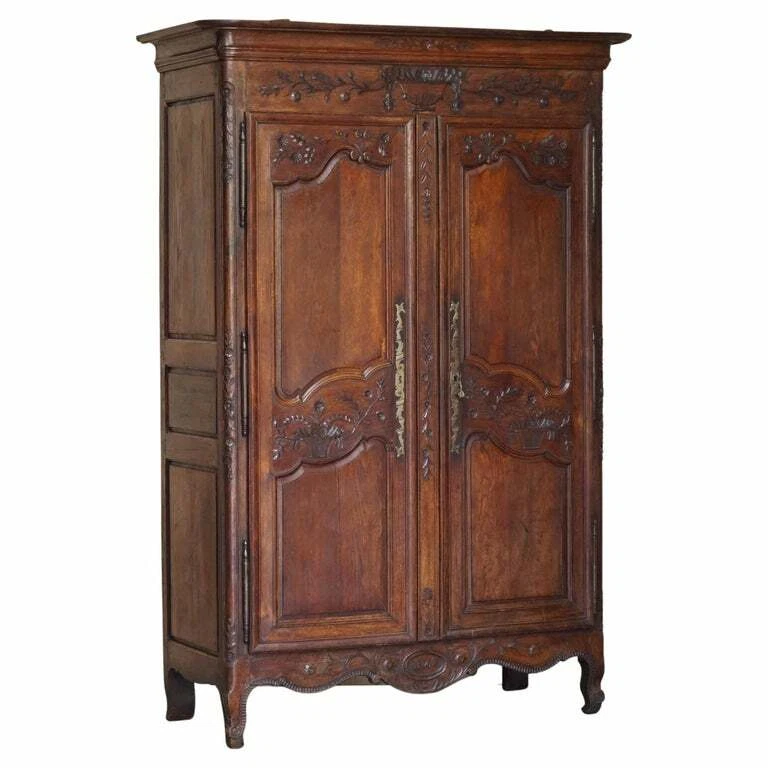 ANTIQUE 1844 CARVED & DATED LARGE WARDROBE ARMOIRE WITH EXPERTLY