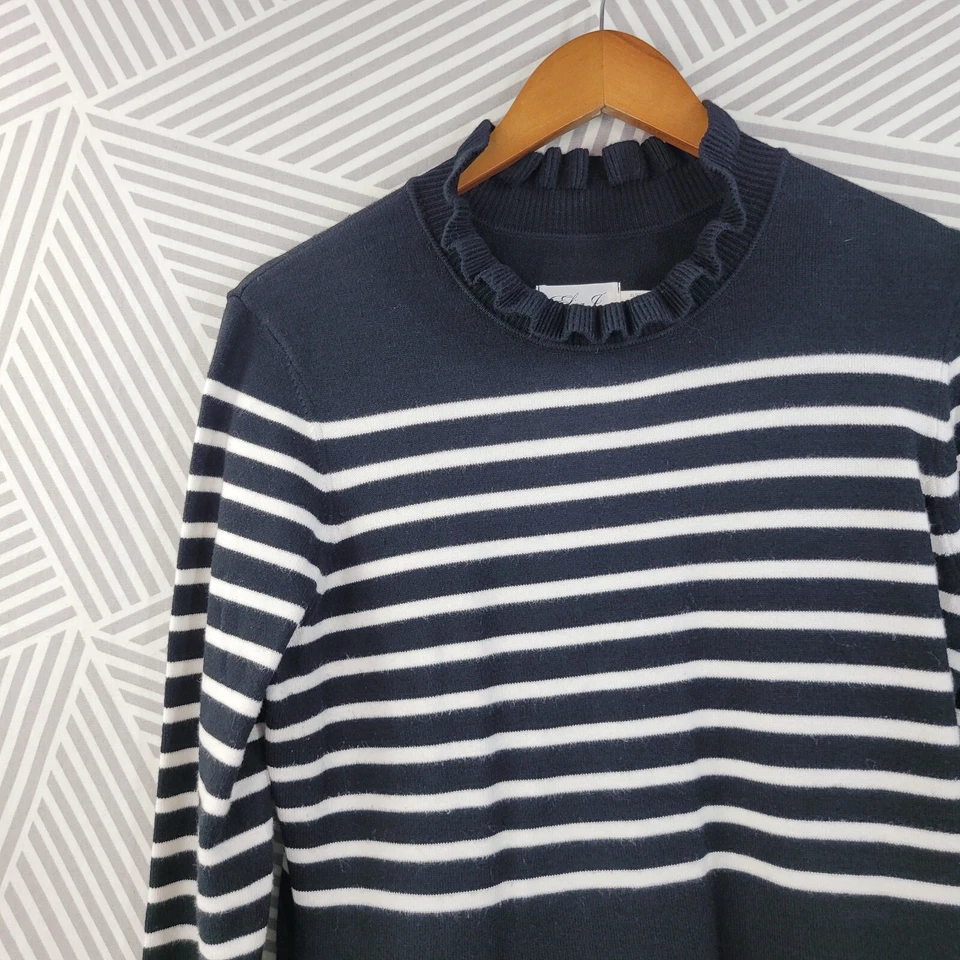 Eliza J Sweater Dress size XL Knit Career Knee Length Black White Stripe Ruffle - Image 2 of 4