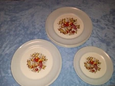 Vintage Limoges Dustitone Blue Fruit Leaf 12-Piece Dinnerware Set - Made in USA