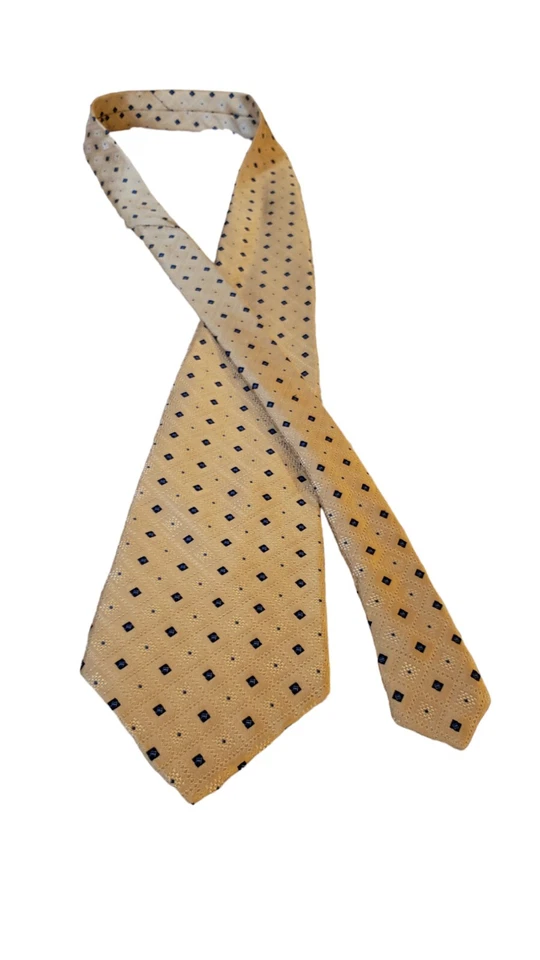 Corbata corta tejida Van Heusen 100 % seda amarilla azul geométrica tejida para hombre Foto 3 de 4