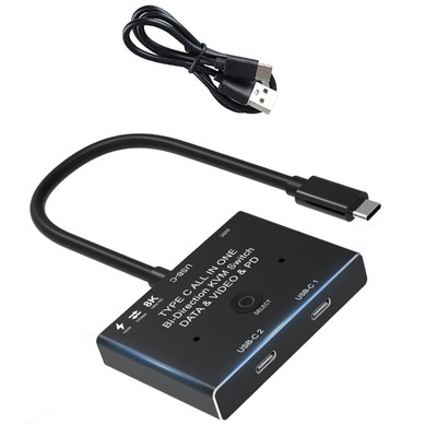 1x2/2x1 Bi-Direction 100W 8K Type C Two-way KVM Switch Splitter for PC Monitor