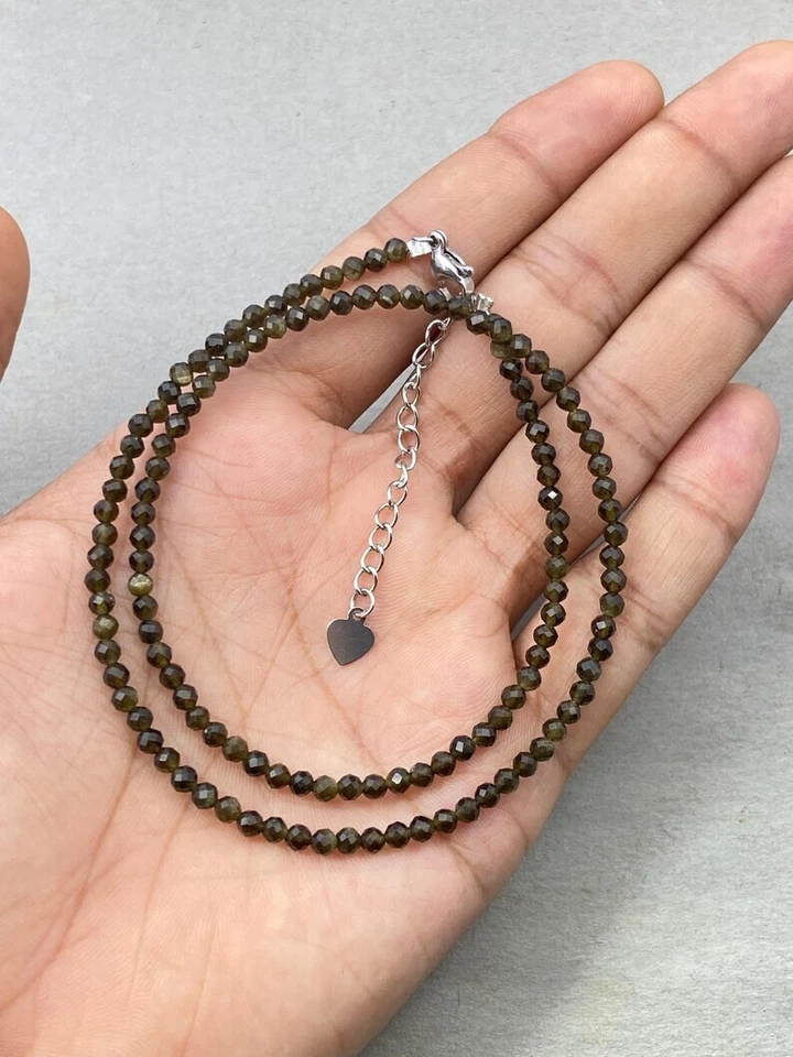 Collares gargantilla delicados collares redondos facetados de obsidiana verde de 2-3 mm 18"" Foto 3 de 4