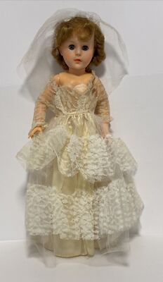 Vintage Hard Plastic 18  Bride Doll Vinyl marked 20 BAL H H/Read/As-Is
