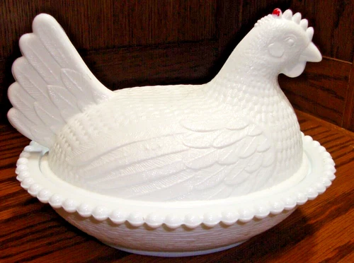 Vtg White Milk Glass Chicken Rooster Kitchen Farmhouse Candy Dish Home Decor O15
