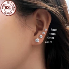 0.1/0.25/0.5/0.8CT 925 Sterling Silver CZ Oval Stud Earrings for Brides Banquet