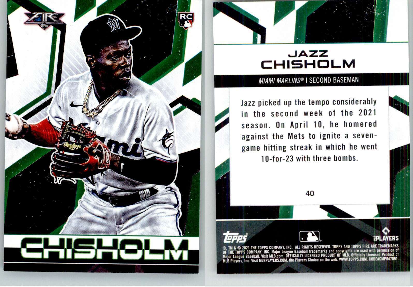 Jazz Chisholm 2021 Topps Fire #40 Marlins Yankees RC Rookie