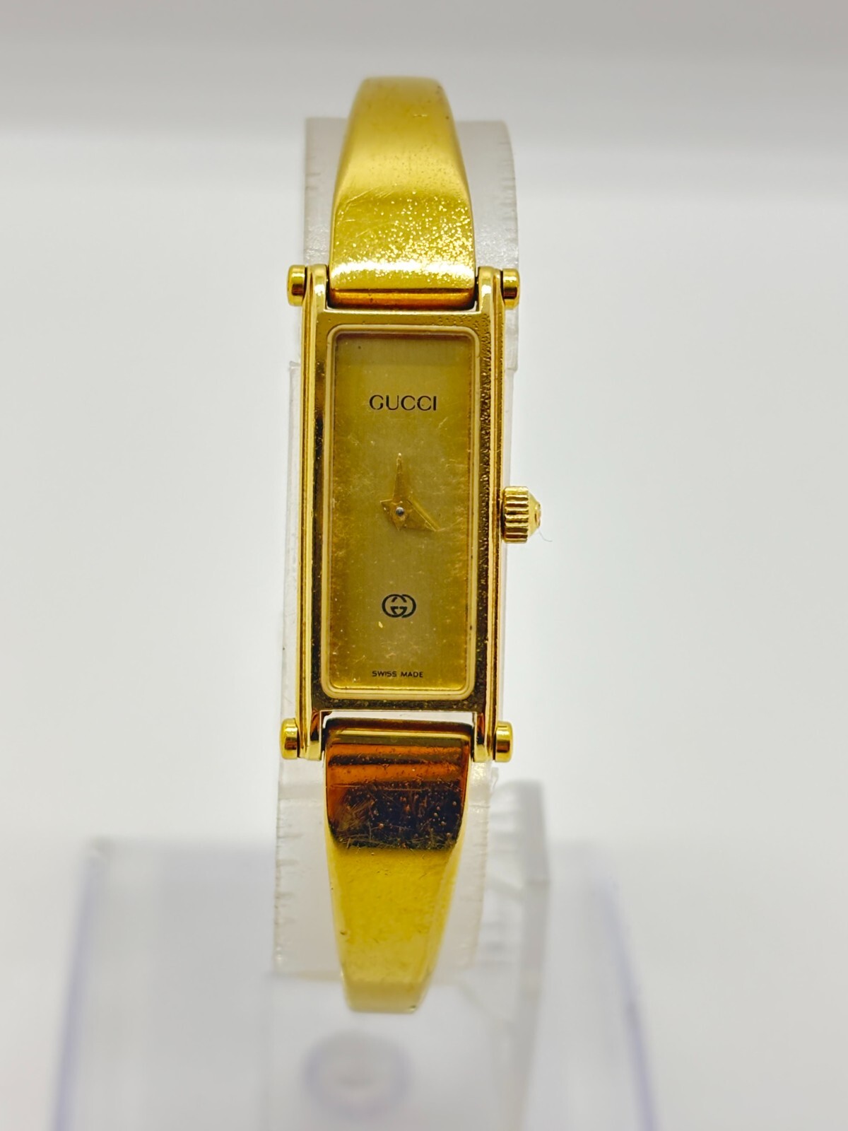 GUCCI 1500 Watch Gold Black Dial QZ Women’s Bangle Wrist Watch Used Working