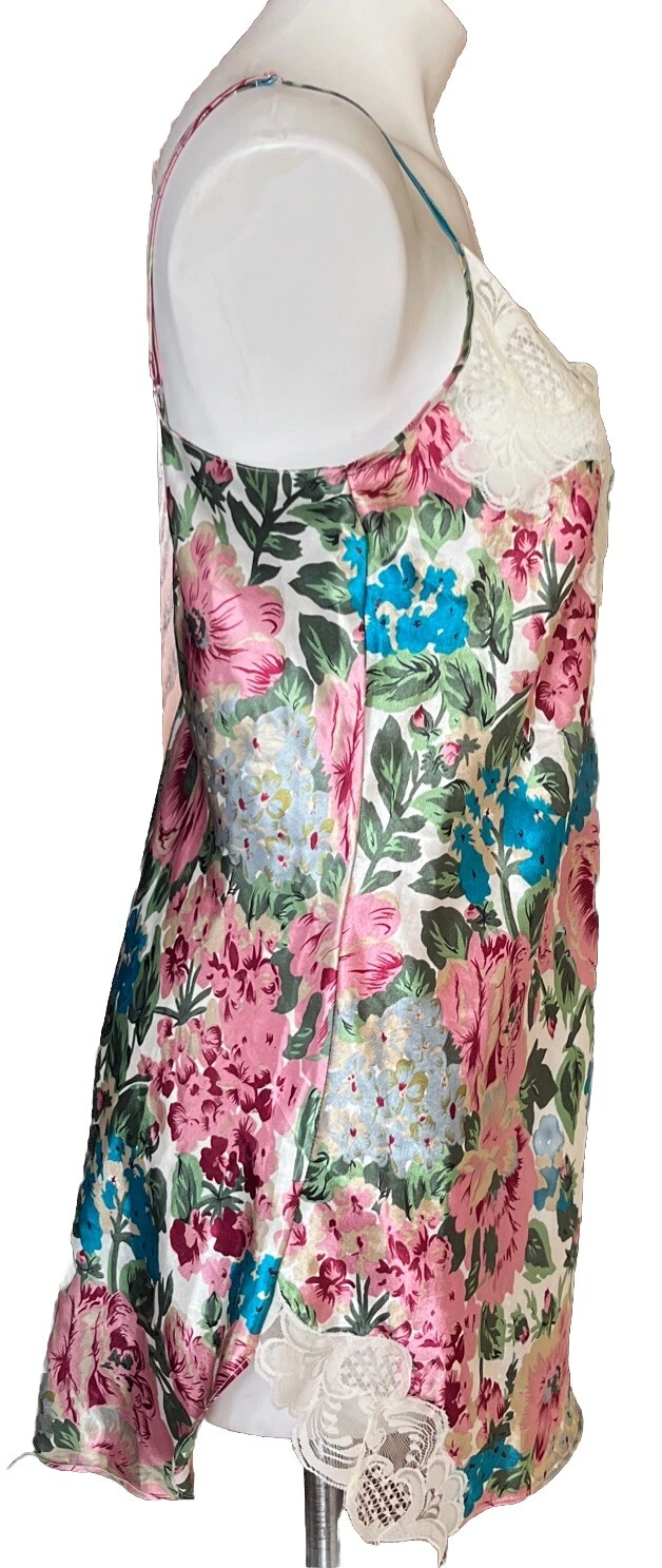 UNDERCOVER Abito donna vintage etichetta oro Victorias Secret chemise raso floreale slip M anni 90