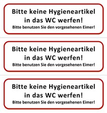 3 x Klebeschild - Bitte keine Hygieneartikel in das WC werfen - 196x65 Binden