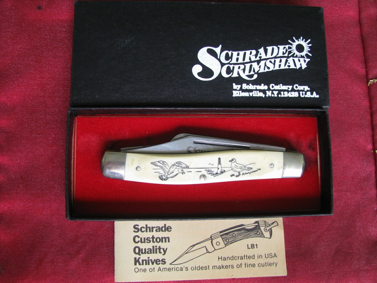 Vintage Schrade Scrimshaw SC-505 3-Blade Stockman Pocket Knife
