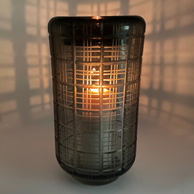 CYAN DESIGN Off the Grid (Large) Smoke Cut Glass Vase or Candle Holder
