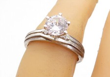925 Sterling Silver Vintage Cubic Zirconia Solitaire Ring Sz 6.5 RG4788