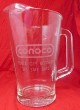Conoco Oil Glass 9" Pitcher Ponca City OK Refinery Safety Award Heavy 5.5" Diam
