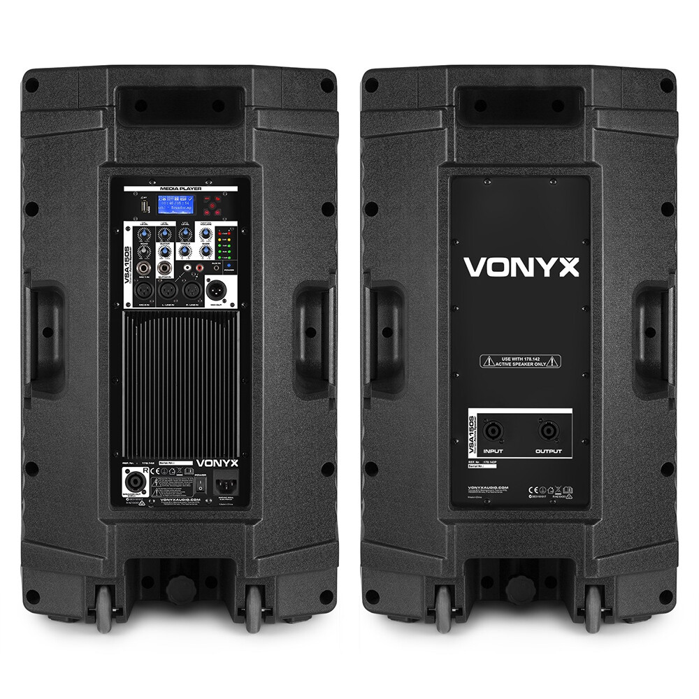 15" Active DJ PA Speakers with Bluetooth, USB, 1000W Powered Pair *Vonyx VSA150S 5056205599684