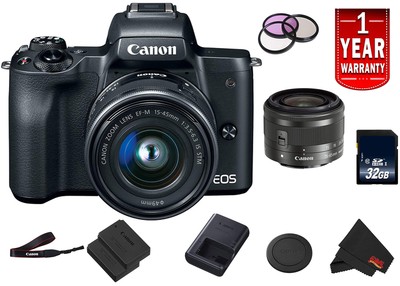 Canon EOS M50 Mirrorless Digital Camera International Model w/ 15-45 is STM Lens