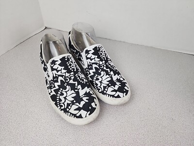 Bucketfeet Slip On Canvas Shoes with Black White Design Size