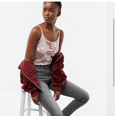 #ad Express Women’s Size M Sleeveless Scoop Neck Floral Embroidered Sheer Bodysuit $22.88