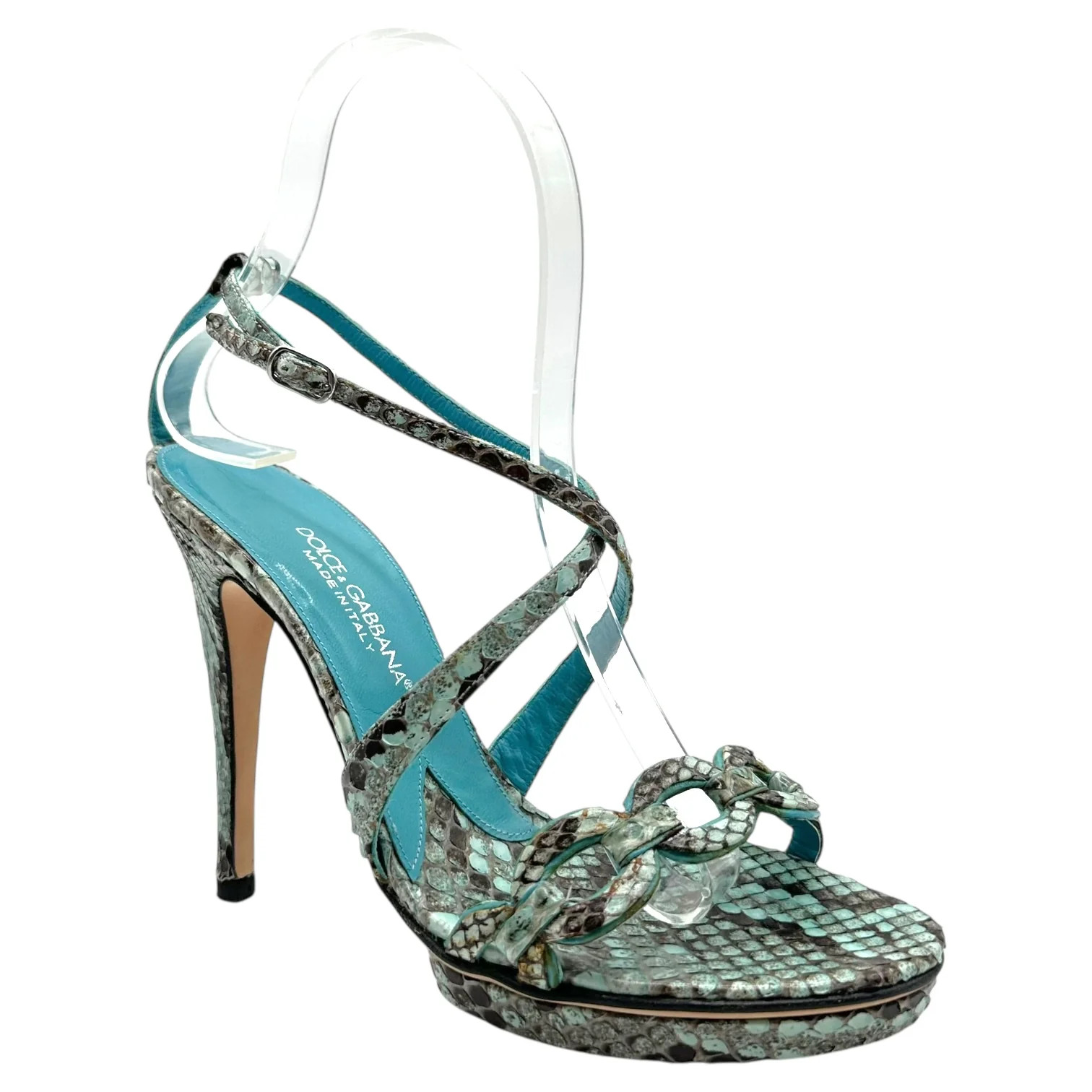 Dolce & Gabbana Blue Python Platform Sandal Heels - image 1