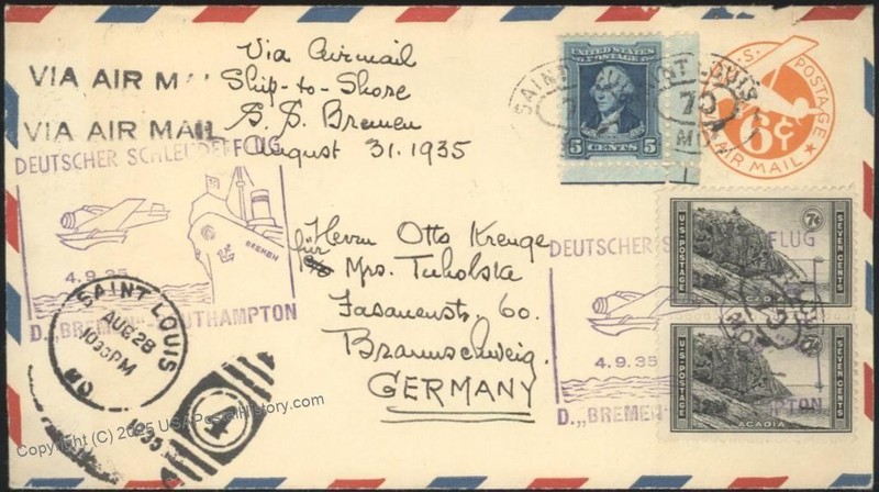 USA 1935 Bremen Schleuderflug Catapult K238 Cover Airmail 7c Acadia Farle 116170