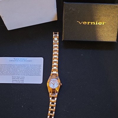 Vernier Women's Quartz Analog Dress Watch Gold Tone Bracelet White Dial Box