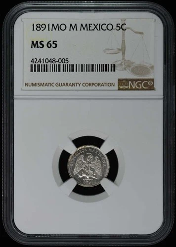1891MO M MEXICO 5C NGC MS65