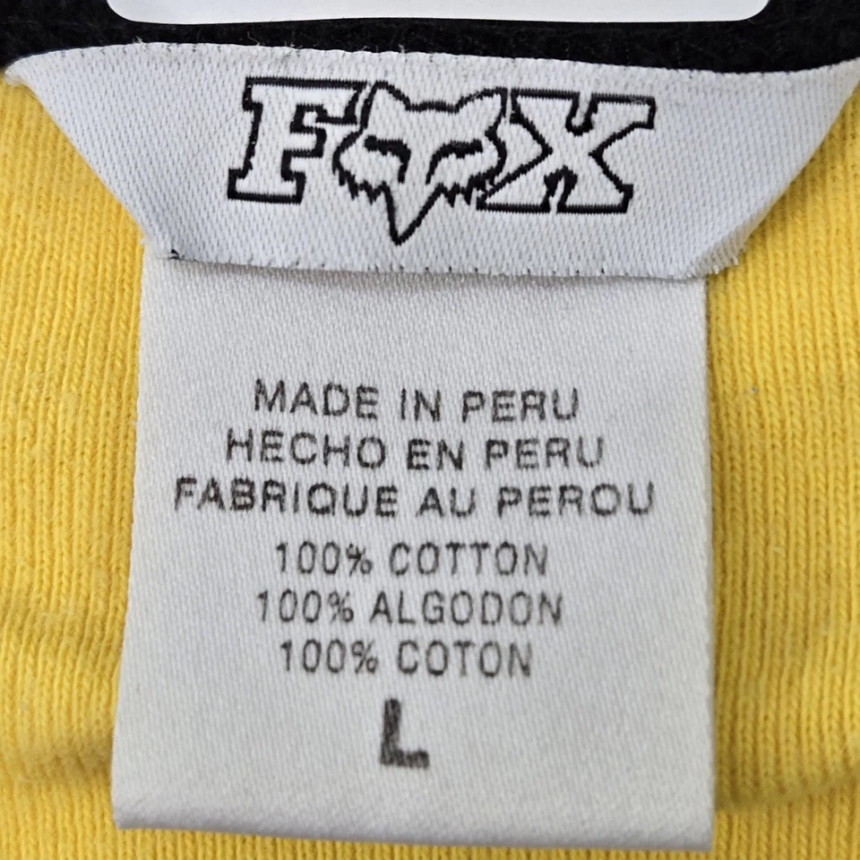 FOX 女孩衬衫 L 黄色拼色标志对比拼接 3/4 袖 — 第 3/4 张图片