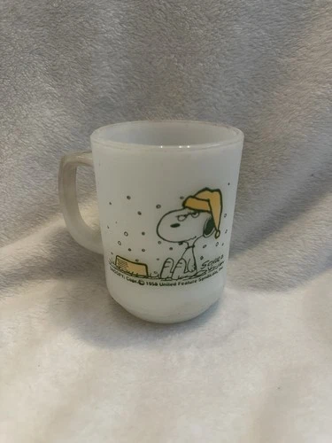 Vintage Snoopy Fire King Milk Glass Mug Christmas French Toast