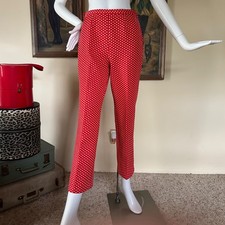 Vintage 1970s Red Double Knit Spade Polka-dots Cigarette Pants Mod Hipster S