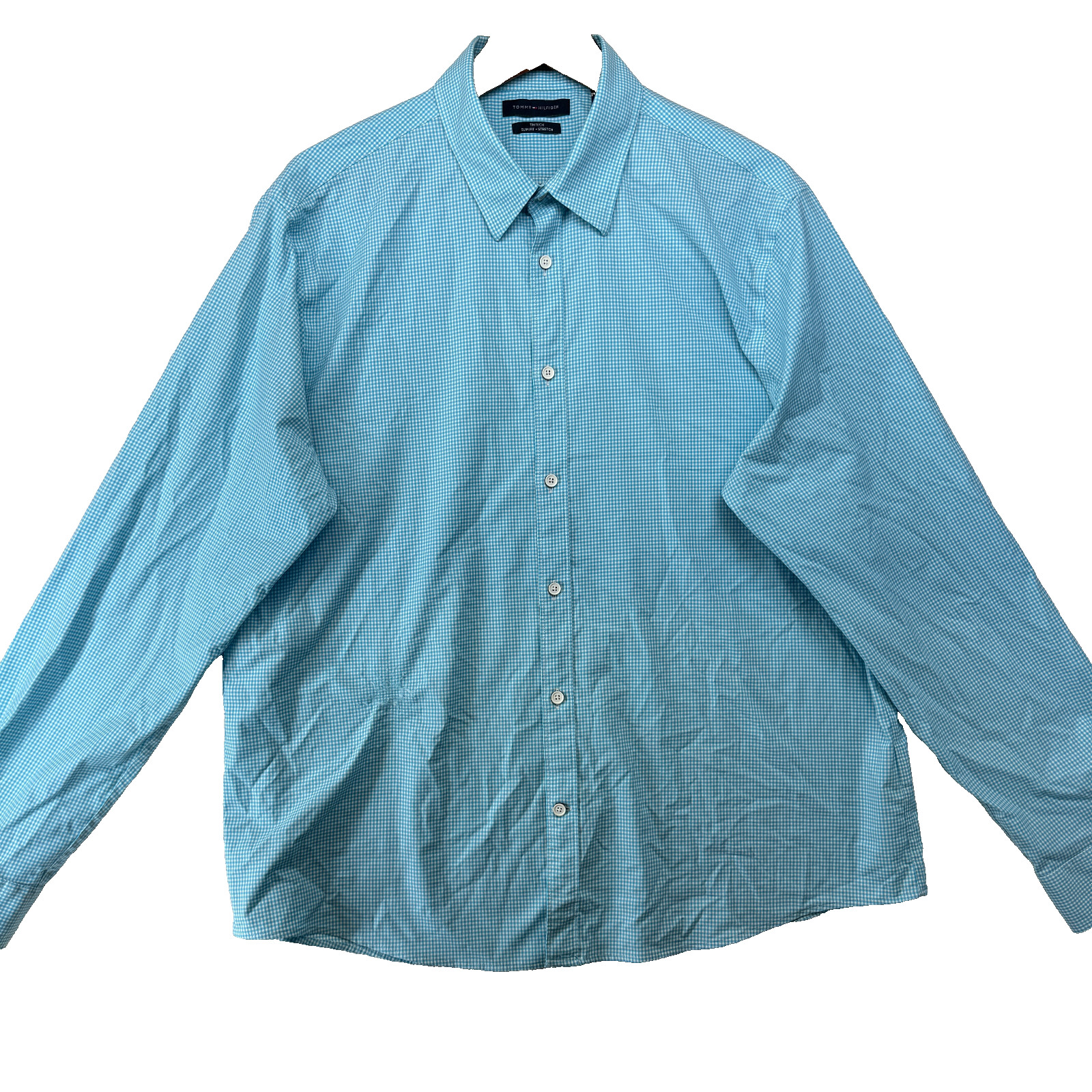 Tommy Hilfiger TH Tech Stretch Slim Fit Men's Size XL Check Long Sleeve Shirt