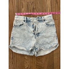 Pacsun Womens Shorts High Rise Rolled Denim Blue Button Fly Light Wash 26