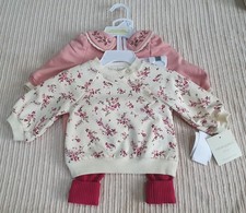 TK MAXX CYNTHIA ROWLEY Baby Girls 3 Piece Set Pink Sweater Jumper Pants 0-3 BNWT