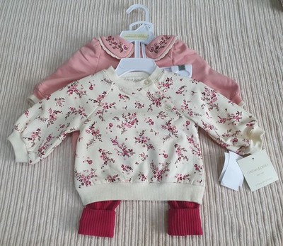 TK MAXX CYNTHIA ROWLEY Baby Girls 3 Piece Set Pink Sweater Jumper Pants 0-3 BNWT