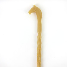 Vintage Yellow Bakelite Horse Head Shoe Horn 19.5" Long Handled MCM Plastic RARE