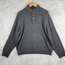 Eddie Bauer Henley Sweater Mens M Gray Cotton Fisherman Heavy Classic Grunge