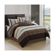 Queen Comforter Set, Brown Bedding Set, Jacquard Woven with Geometry, 8 Piece...