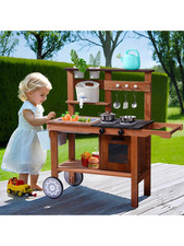 Robotime Robud Kitchen Playset for Kids, Outdoor Wooden Mud Kitchen Set with Rem
