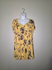Torrid Size 4 Yellow Floral Butterfly Babydoll Dress Plus Size Short Sleeve