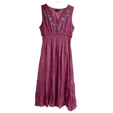 Jolie Dress Womens PXL Pink Floral Embroidered Smocked Maxi 50in Long Boho