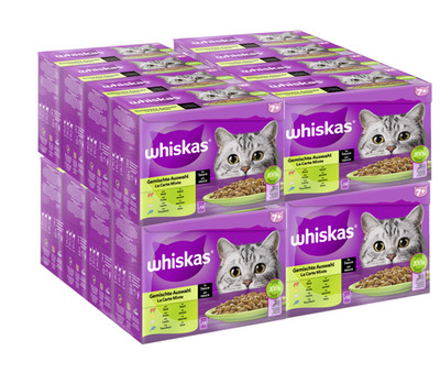 192 x85g Whiskas Portionsbeutel Multipack 7+ Gemischte Auswahl in Sauce
