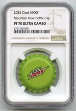 2023 Mountain Dew Bottle Cap 999 Silver 6g Chad Coin NGC PF 70 Mtn Dew - P683