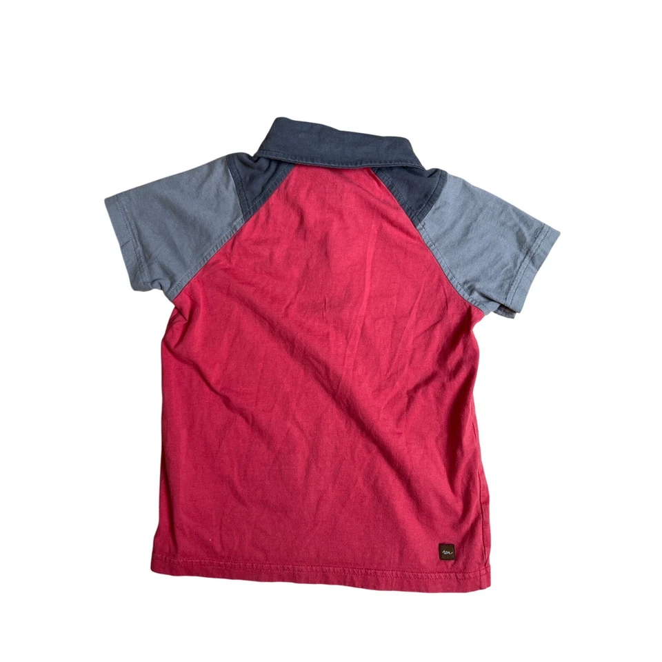 Tea Collection Boy Size 6 Polo Short Sleeve Red/Gray Shirt  - Image 3 of 4