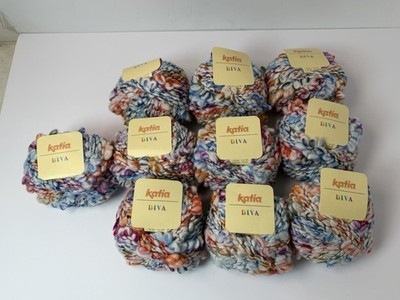 Katia Diva Chunky Yarn Wool Blend Purple Red Blue White Made Spain 50gr Lot 10