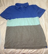 Old Navy Men's Polo Shirt Size Medium Blue, Gray Stripes Short Sleeve