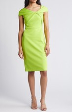 Eliza J EJ4M2598 Twist Wrapped Cap Sleeve Scuba Crepe Scuba Dress SZ 4 Lime