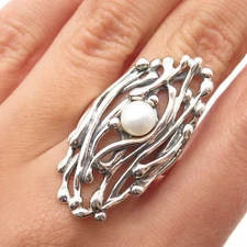 HAGIT GORALI Sterling Silver Vintage Israel Pearl Modernist Nest Ring Size 6.5